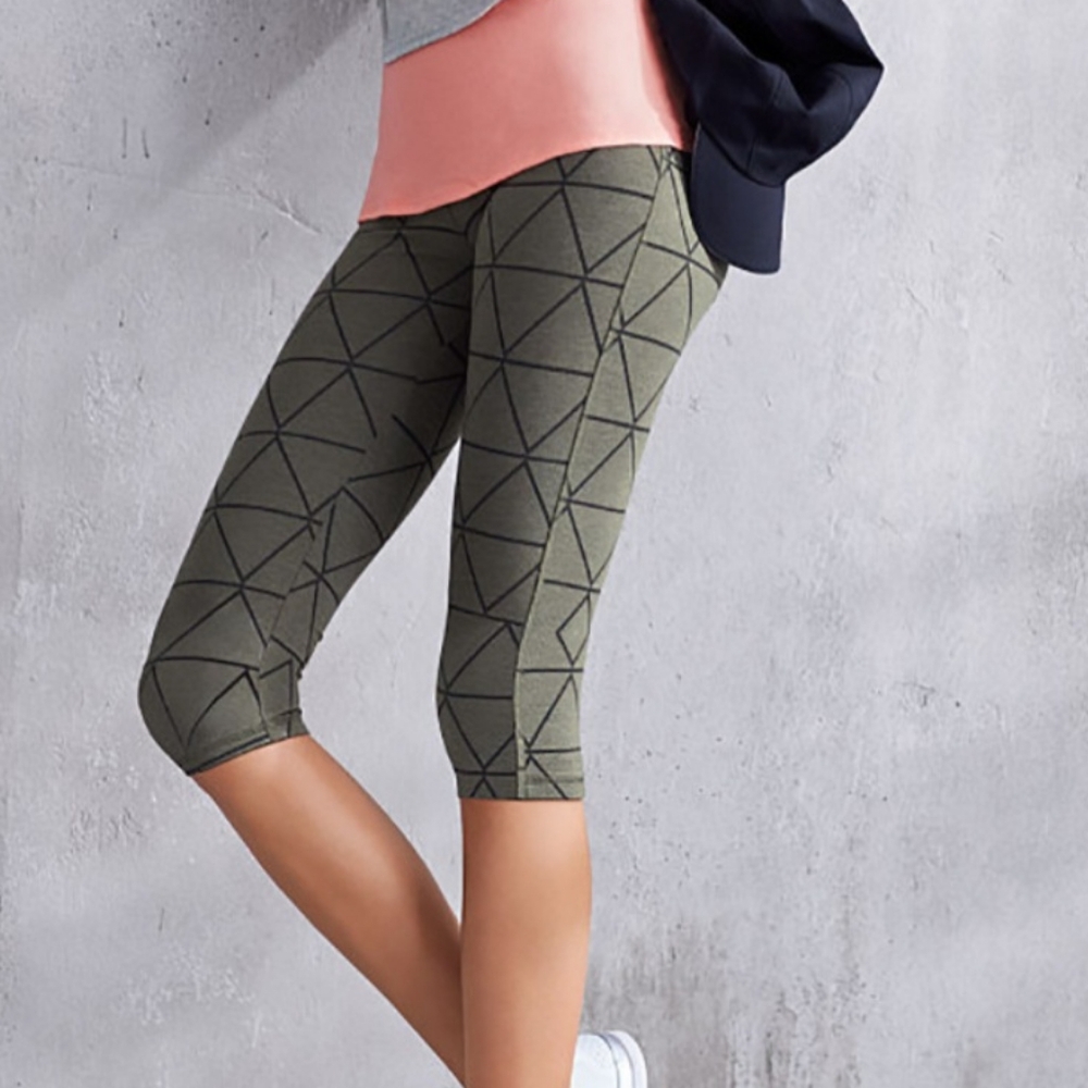 VINTAGE Victoria's Secret GREEN & GRAY Gray Geometric Leggings MEDIUM